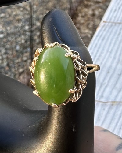 Brutalist cabochon jade ring - jade,